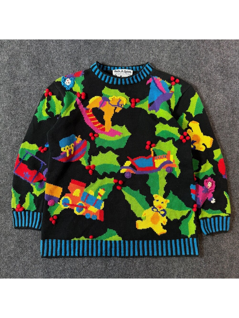 VINTAGE 90s JACK B QUICK KNITTED COLORFUL NOVELTY PULLOVER SWEATER / SMALL